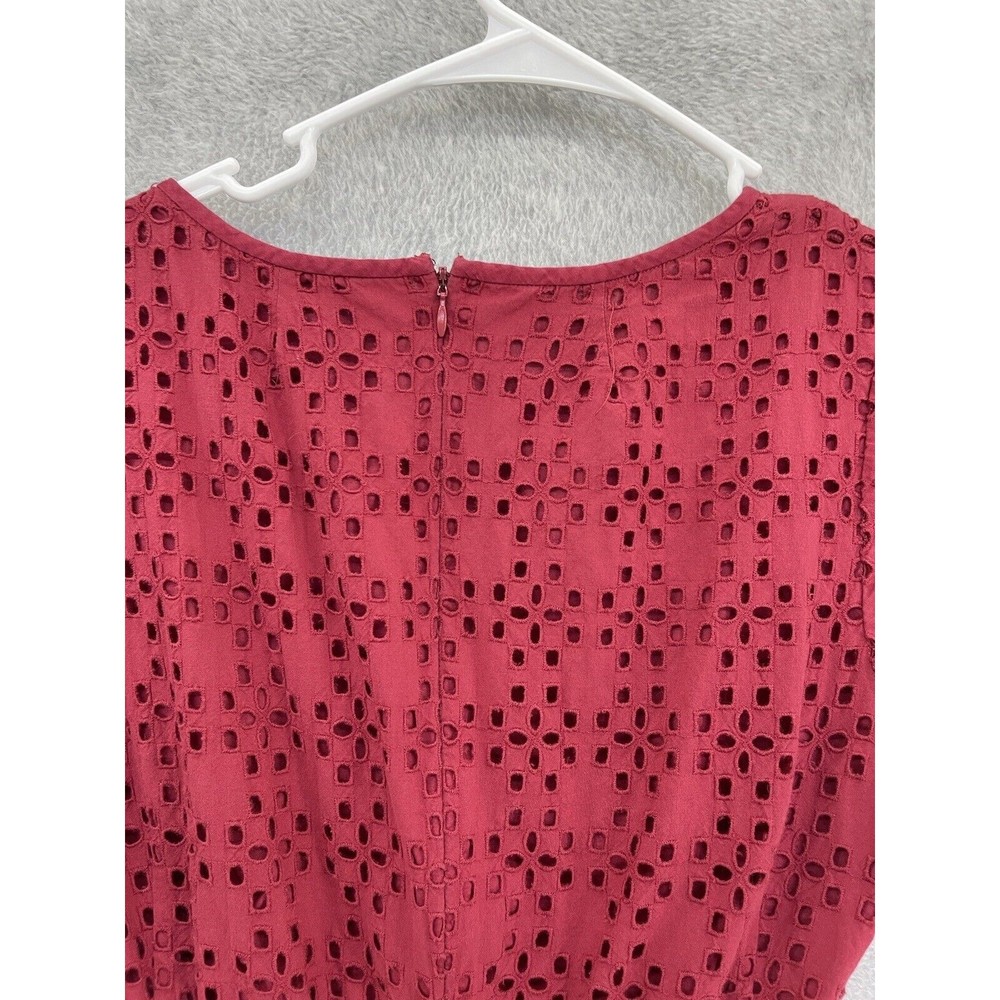 Madewell Women's Cutout Dress Solid Red Pockets Short Sleeve Size 6 - Picture 4 of 10